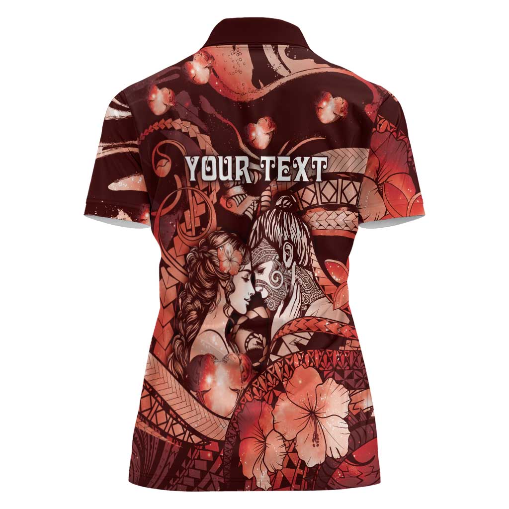 Personalised Maori Romantic Valentine Women Polo Shirt The Hongi Kiss Red Galaxy