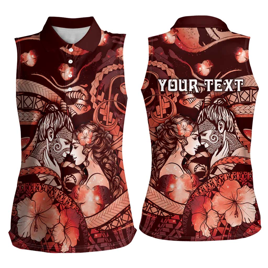 Personalised Maori Romantic Valentine Women Sleeveless Polo Shirt The Hongi Kiss Red Galaxy