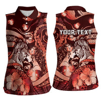 Personalised Maori Romantic Valentine Women Sleeveless Polo Shirt The Hongi Kiss Red Galaxy