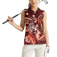 Personalised Maori Romantic Valentine Women Sleeveless Polo Shirt The Hongi Kiss Red Galaxy