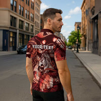 Personalised Maori Romantic Valentine Zipper Polo Shirt The Hongi Kiss Red Galaxy