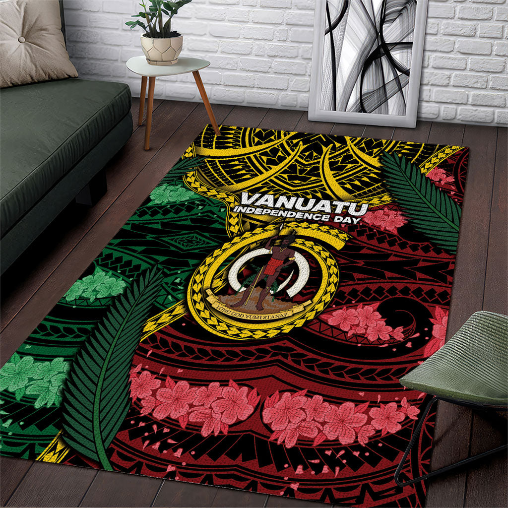 Vanuatu Independence Day Area Rug Boar Tusk Warrior Tribal Floral Patterns