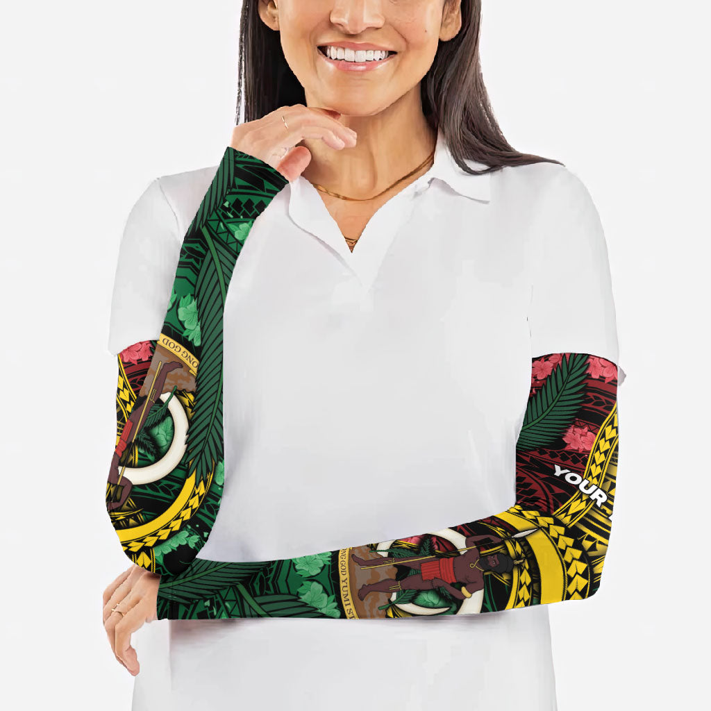 Personalised Vanuatu Independence Day Arm Sleeves Boar Tusk Warrior Tribal Floral Patterns