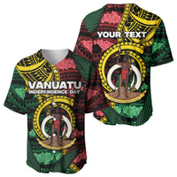 Personalised Vanuatu Independence Day Baseball Jersey Boar Tusk Warrior Tribal Floral Patterns
