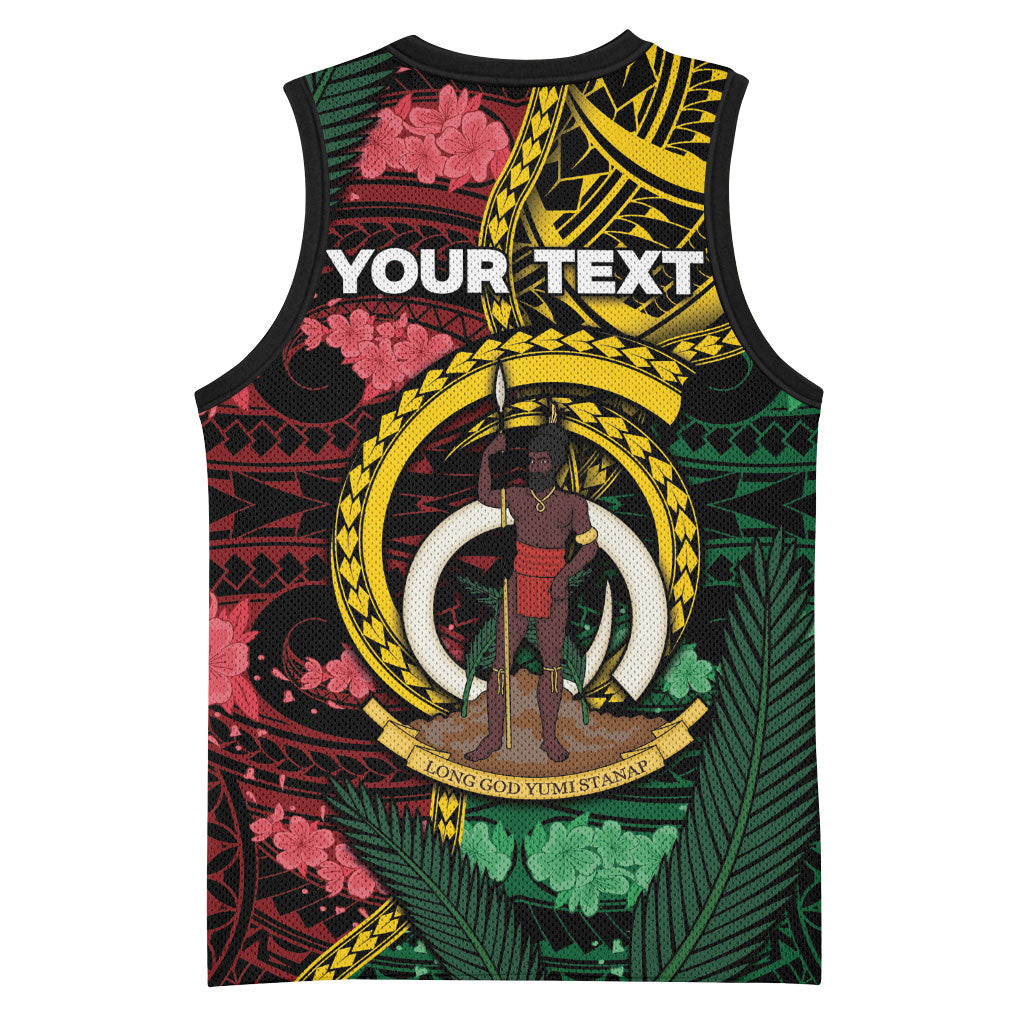 Personalised Vanuatu Independence Day Basketball Jersey Boar Tusk Warrior Tribal Floral Patterns