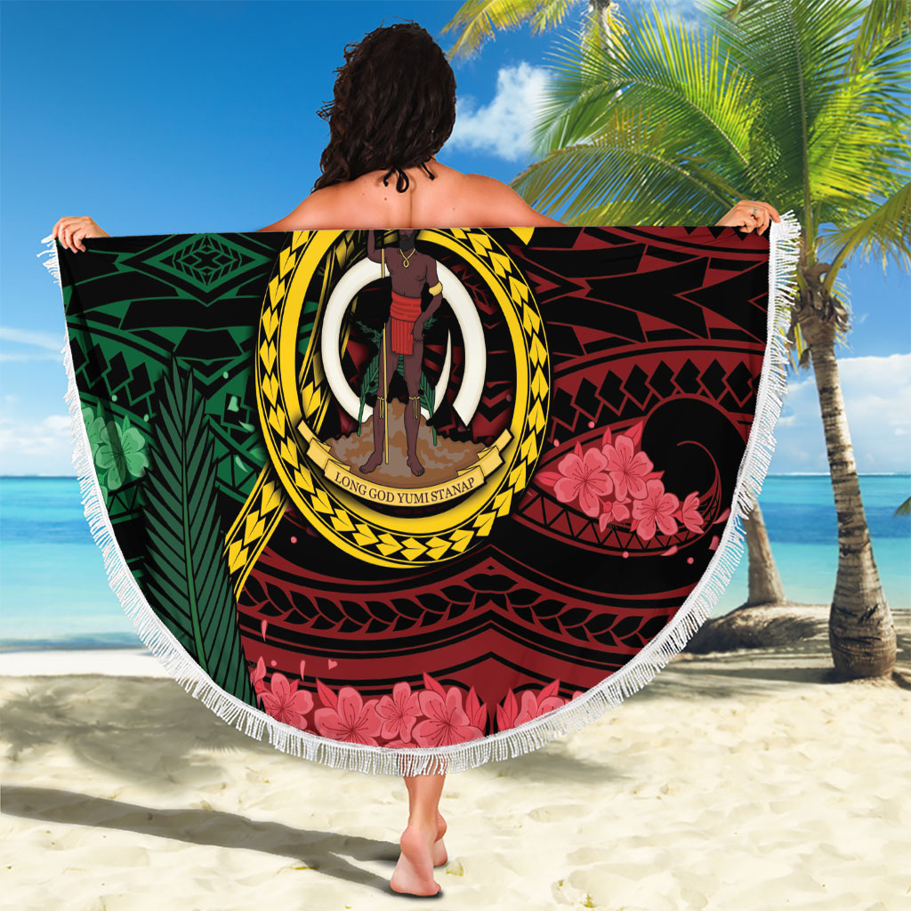 Vanuatu Independence Day Beach Blanket Boar Tusk Warrior Tribal Floral Patterns