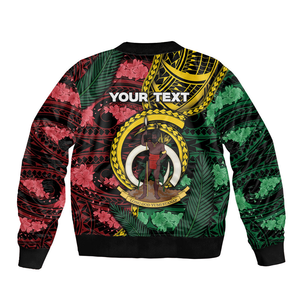 Personalised Vanuatu Independence Day Bomber Jacket Boar Tusk Warrior Tribal Floral Patterns