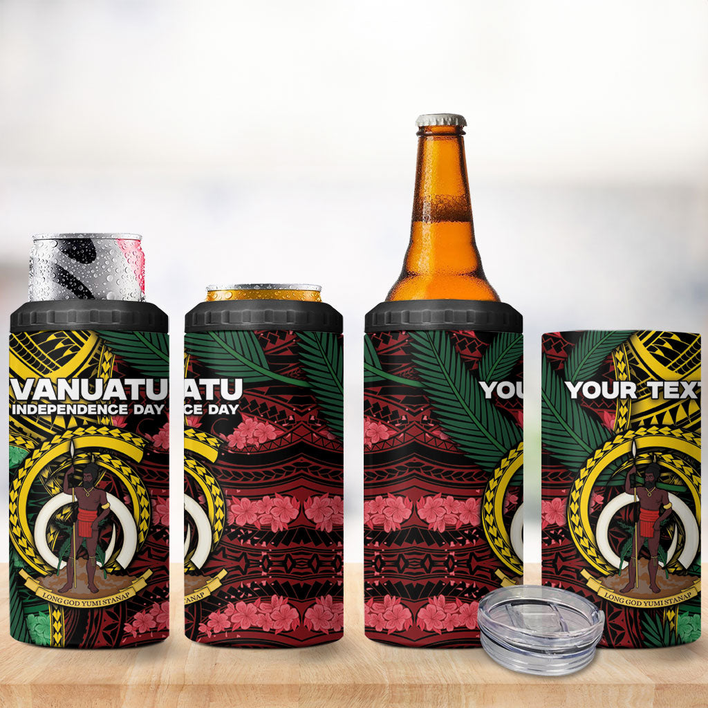 Personalised Vanuatu Independence Day 4 in 1 Can Cooler Tumbler Boar Tusk Warrior Tribal Floral Patterns