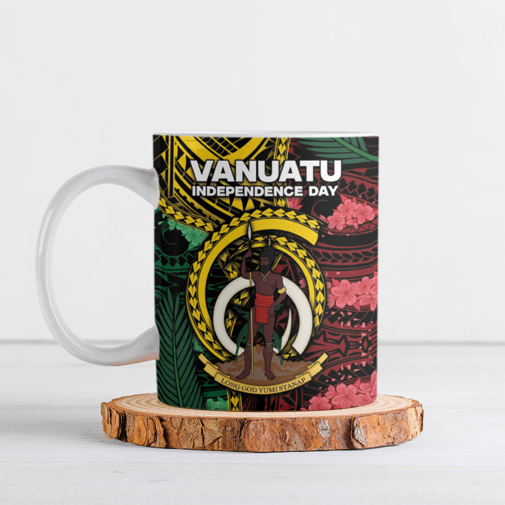 Personalised Vanuatu Independence Day Ceramic Mug Boar Tusk Warrior Tribal Floral Patterns