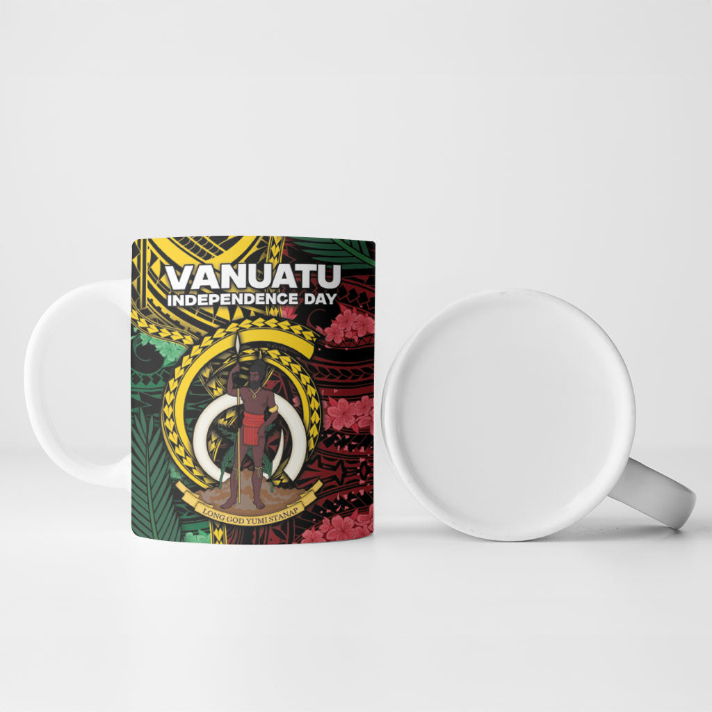 Personalised Vanuatu Independence Day Ceramic Mug Boar Tusk Warrior Tribal Floral Patterns