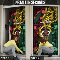 Personalised Vanuatu Independence Day Door Cover Boar Tusk Warrior Tribal Floral Patterns