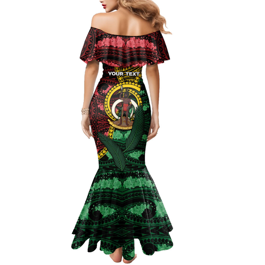 Personalised Vanuatu Independence Day Family Matching Mermaid Dress and Hawaiian Shirt Boar Tusk Warrior Tribal Floral Patterns