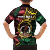 Personalised Vanuatu Independence Day Family Matching Off Shoulder Maxi Dress and Hawaiian Shirt Boar Tusk Warrior Tribal Floral Patterns