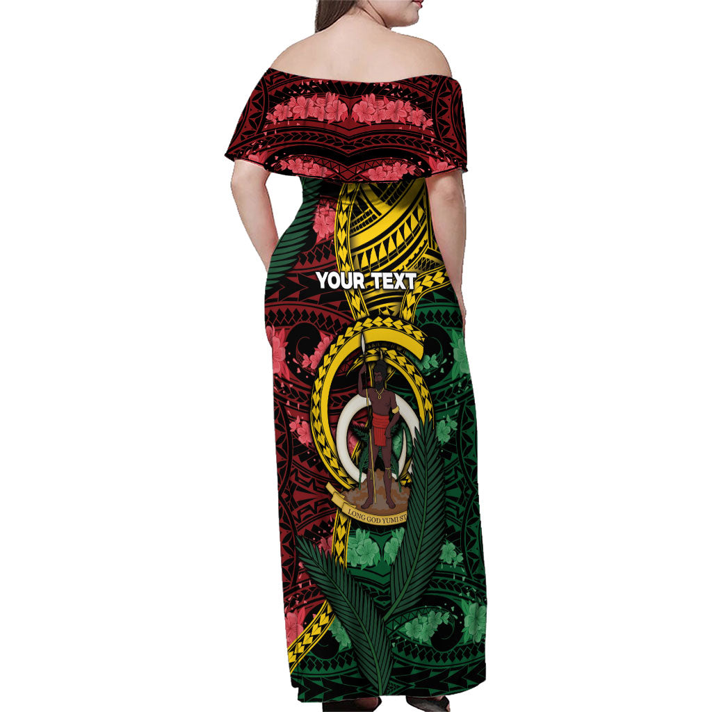 Personalised Vanuatu Independence Day Family Matching Off Shoulder Maxi Dress and Hawaiian Shirt Boar Tusk Warrior Tribal Floral Patterns