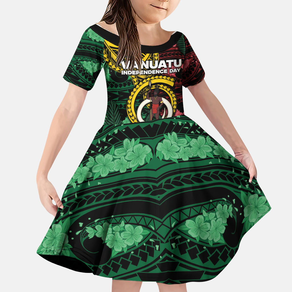 Personalised Vanuatu Independence Day Family Matching Off Shoulder Short Dress and Hawaiian Shirt Boar Tusk Warrior Tribal Floral Patterns