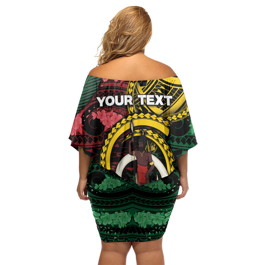 Personalised Vanuatu Independence Day Family Matching Off Shoulder Short Dress and Hawaiian Shirt Boar Tusk Warrior Tribal Floral Patterns