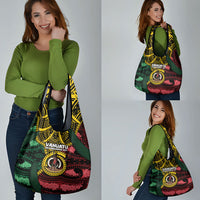 Vanuatu Independence Day Grocery Bag Boar Tusk Warrior Tribal Floral Patterns
