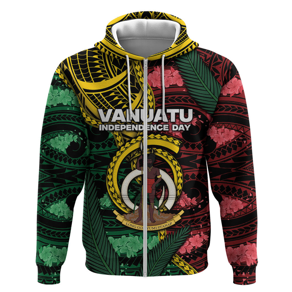 Personalised Vanuatu Independence Day Hoodie Boar Tusk Warrior Tribal Floral Patterns