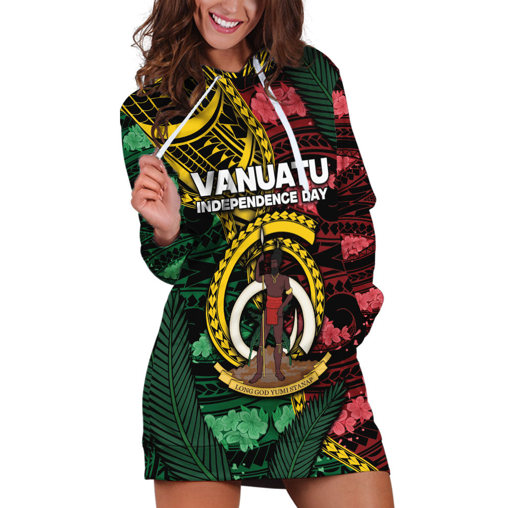 Personalised Vanuatu Independence Day Hoodie Dress Boar Tusk Warrior Tribal Floral Patterns