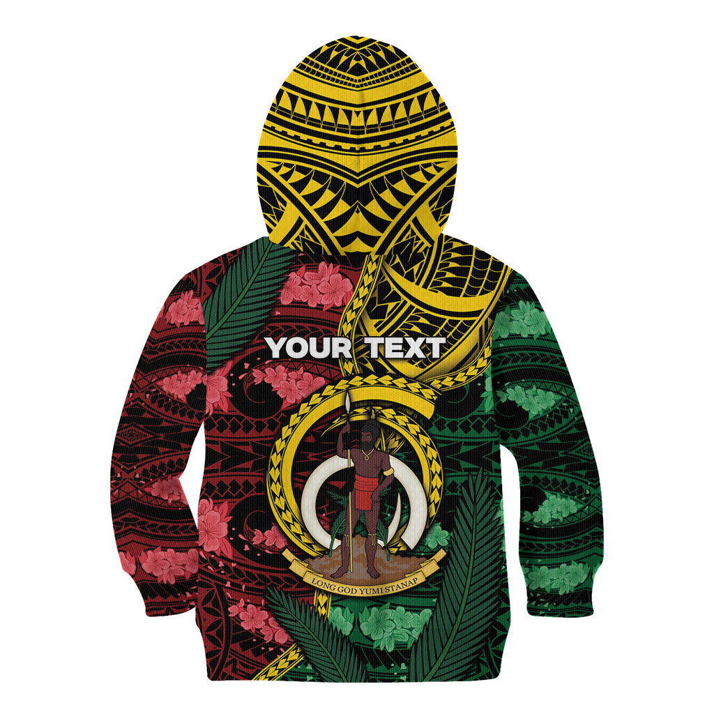 Personalised Vanuatu Independence Day Kid Hoodie Boar Tusk Warrior Tribal Floral Patterns