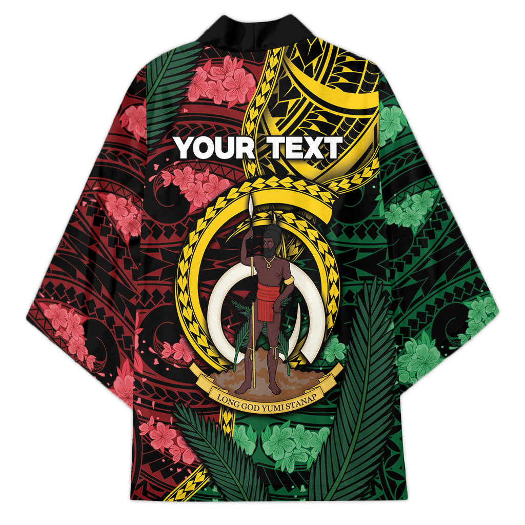 Personalised Vanuatu Independence Day Kimono Boar Tusk Warrior Tribal Floral Patterns