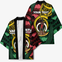 Personalised Vanuatu Independence Day Kimono Boar Tusk Warrior Tribal Floral Patterns