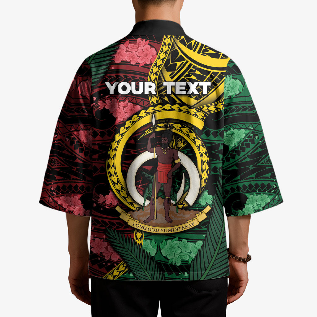 Personalised Vanuatu Independence Day Kimono Boar Tusk Warrior Tribal Floral Patterns