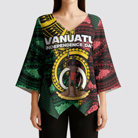Personalised Vanuatu Independence Day Kimono Sleeve Blouse Boar Tusk Warrior Tribal Floral Patterns