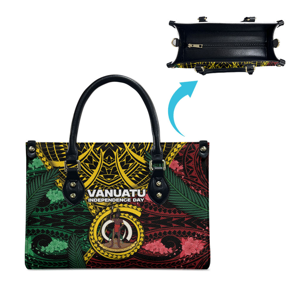 Vanuatu Independence Day Leather Bag Boar Tusk Warrior Tribal Floral Patterns