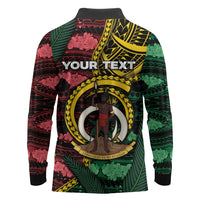 Personalised Vanuatu Independence Day Long Sleeve Polo Shirt Boar Tusk Warrior Tribal Floral Patterns
