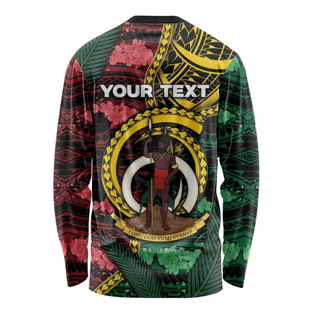 Personalised Vanuatu Independence Day Long Sleeve Shirt Boar Tusk Warrior Tribal Floral Patterns