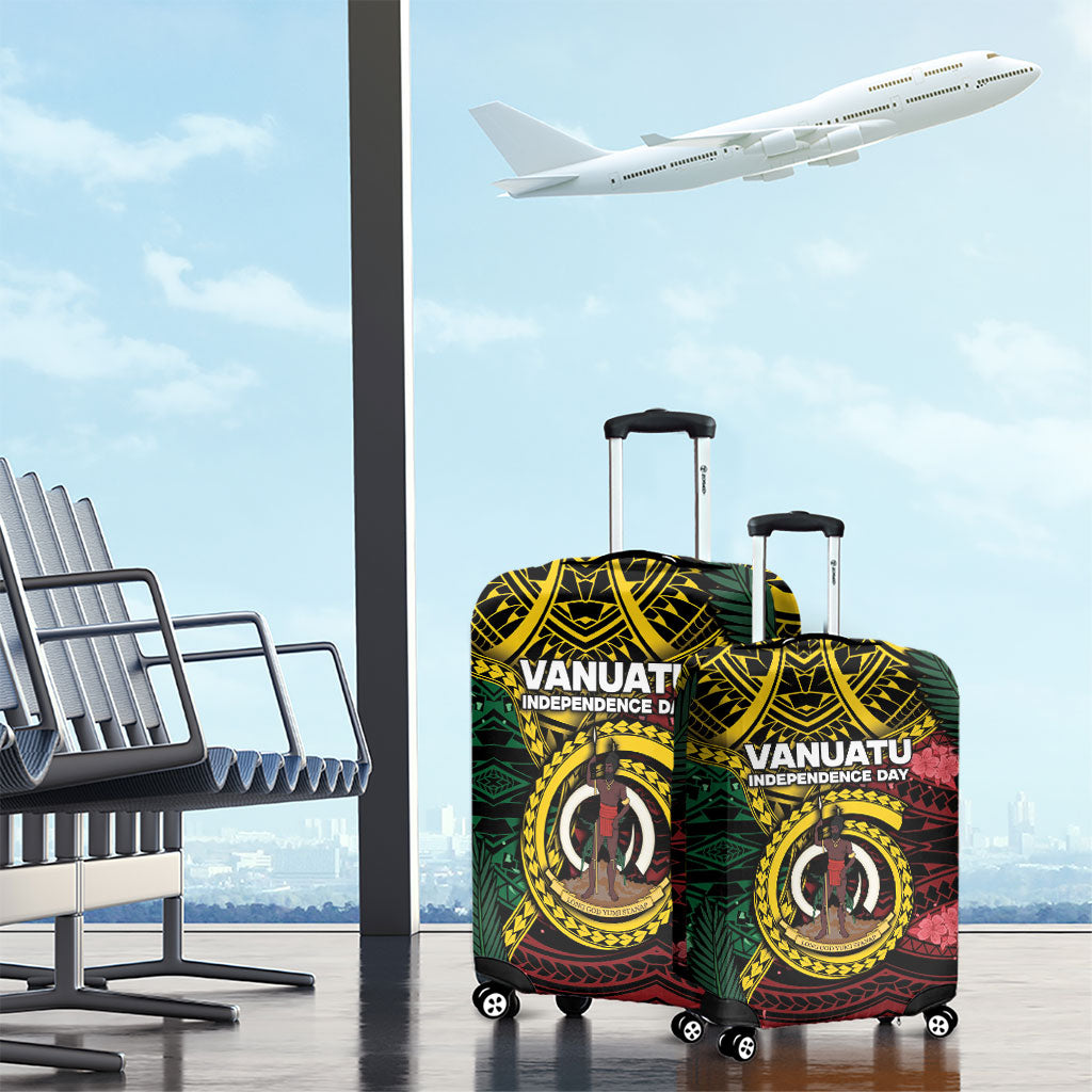 Vanuatu Independence Day Luggage Cover Boar Tusk Warrior Tribal Floral Patterns
