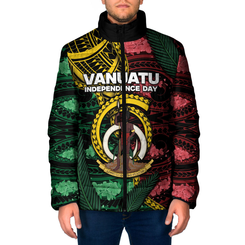 Personalised Vanuatu Independence Day Padded Jacket Boar Tusk Warrior Tribal Floral Patterns