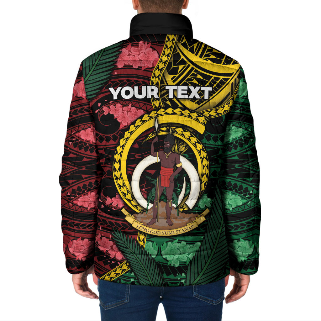 Personalised Vanuatu Independence Day Padded Jacket Boar Tusk Warrior Tribal Floral Patterns