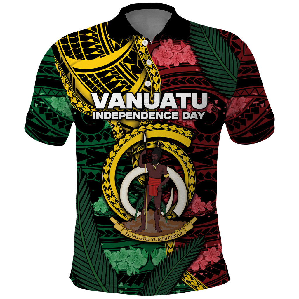 Personalised Vanuatu Independence Day Polo Shirt Boar Tusk Warrior Tribal Floral Patterns
