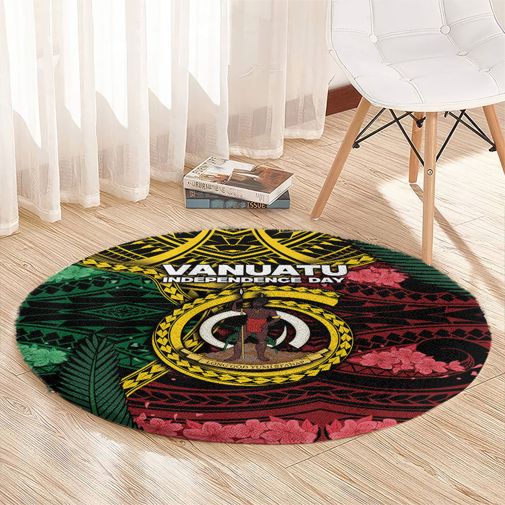Vanuatu Independence Day Round Carpet Boar Tusk Warrior Tribal Floral Patterns