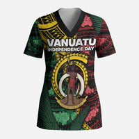Personalised Vanuatu Independence Day Scrub Top Boar Tusk Warrior Tribal Floral Patterns
