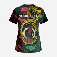 Personalised Vanuatu Independence Day Scrub Top Boar Tusk Warrior Tribal Floral Patterns
