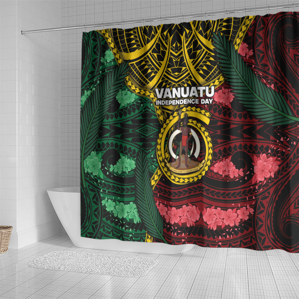 Vanuatu Independence Day Shower Curtain Boar Tusk Warrior Tribal Floral Patterns