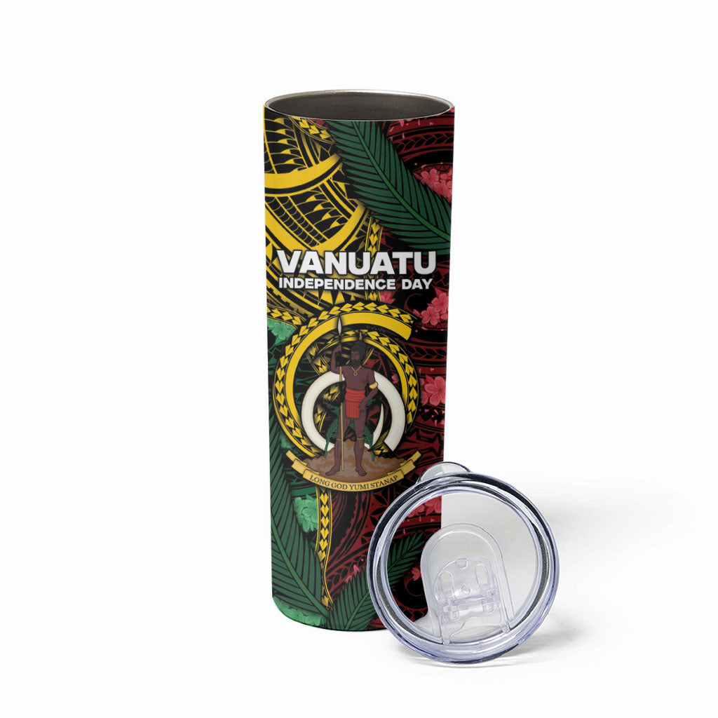 Personalised Vanuatu Independence Day Skinny Tumbler Boar Tusk Warrior Tribal Floral Patterns