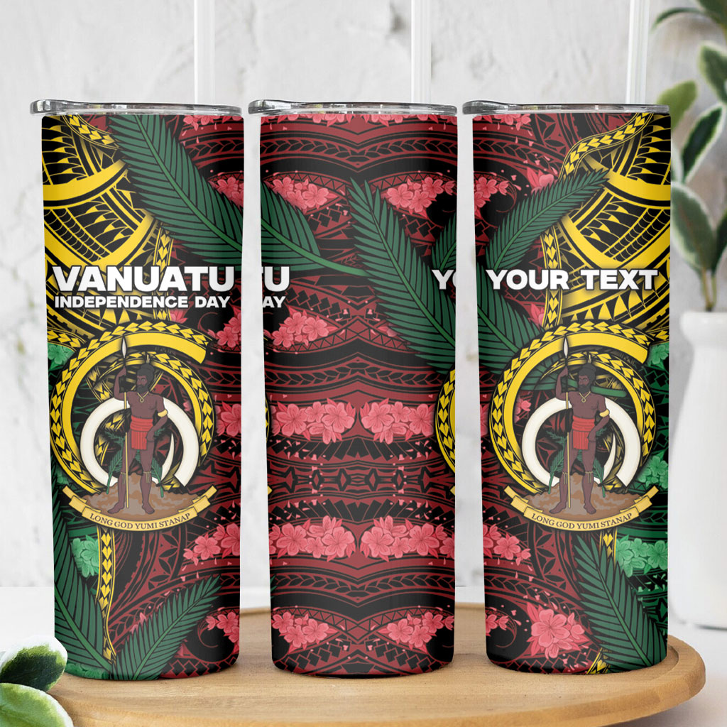 Personalised Vanuatu Independence Day Skinny Tumbler Boar Tusk Warrior Tribal Floral Patterns