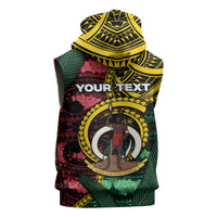 Personalised Vanuatu Independence Day Sleeveless Zip Hoodie Boar Tusk Warrior Tribal Floral Patterns