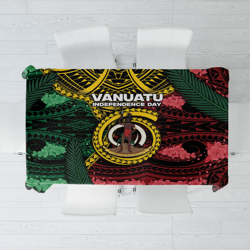 Vanuatu Independence Day Tablecloth Boar Tusk Warrior Tribal Floral Patterns