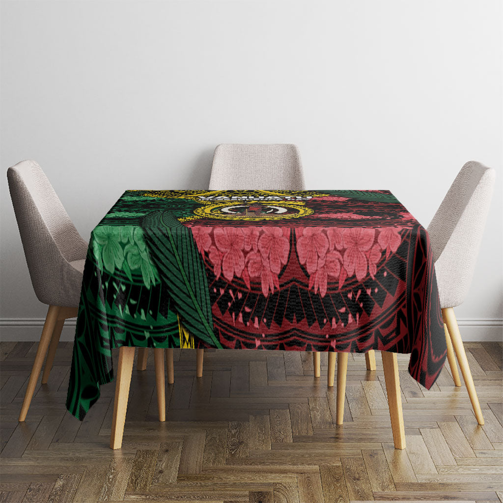 Vanuatu Independence Day Tablecloth Boar Tusk Warrior Tribal Floral Patterns