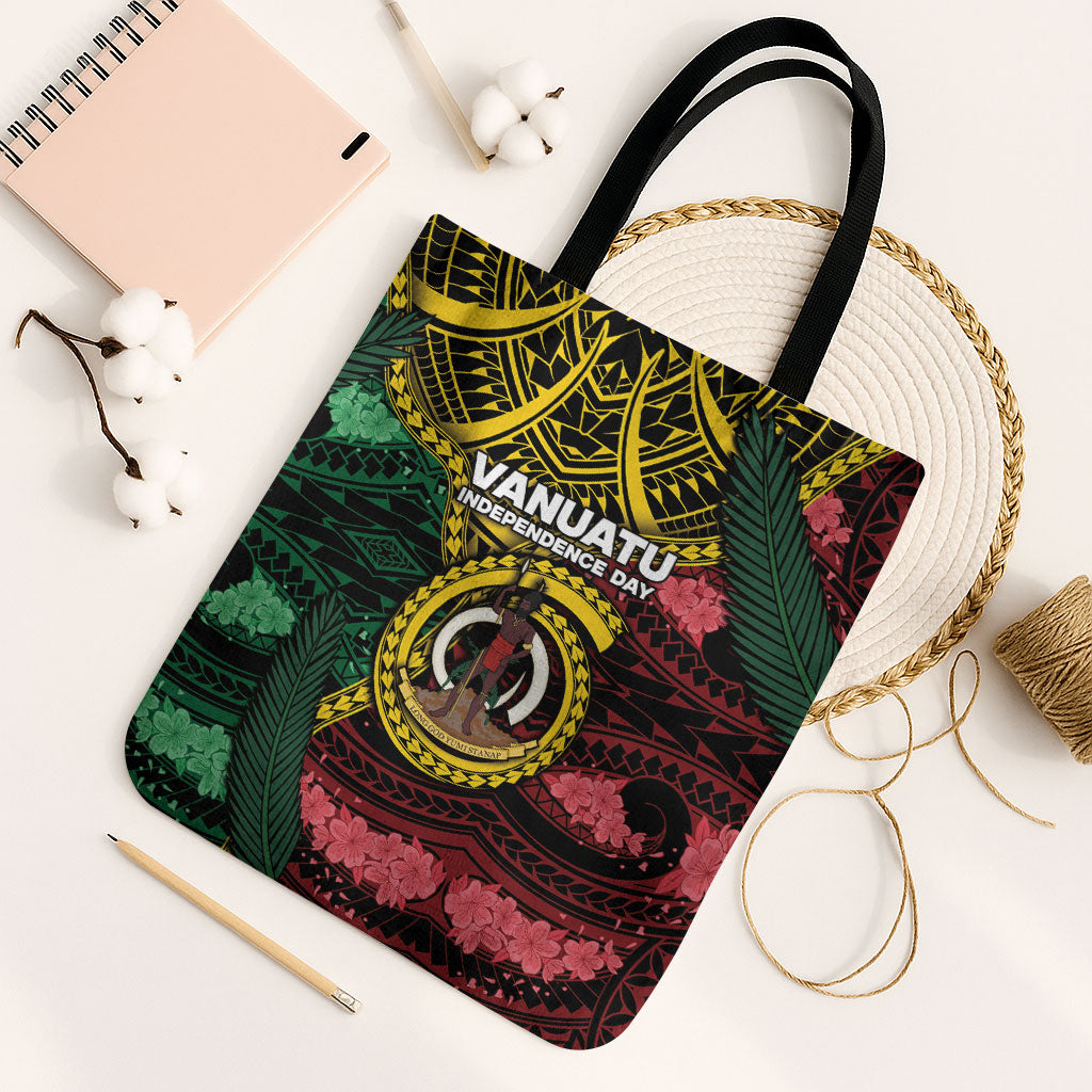 Vanuatu Independence Day Tote Bag Boar Tusk Warrior Tribal Floral Patterns