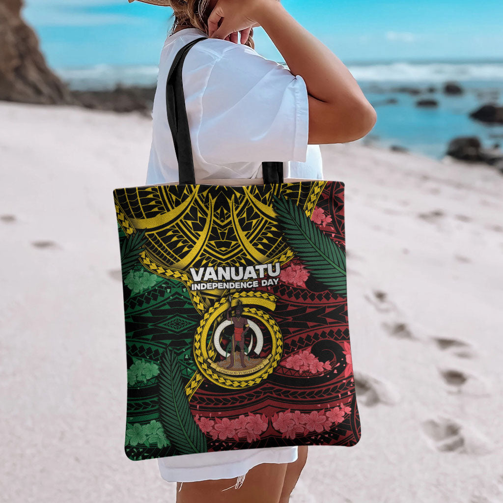 Vanuatu Independence Day Tote Bag Boar Tusk Warrior Tribal Floral Patterns