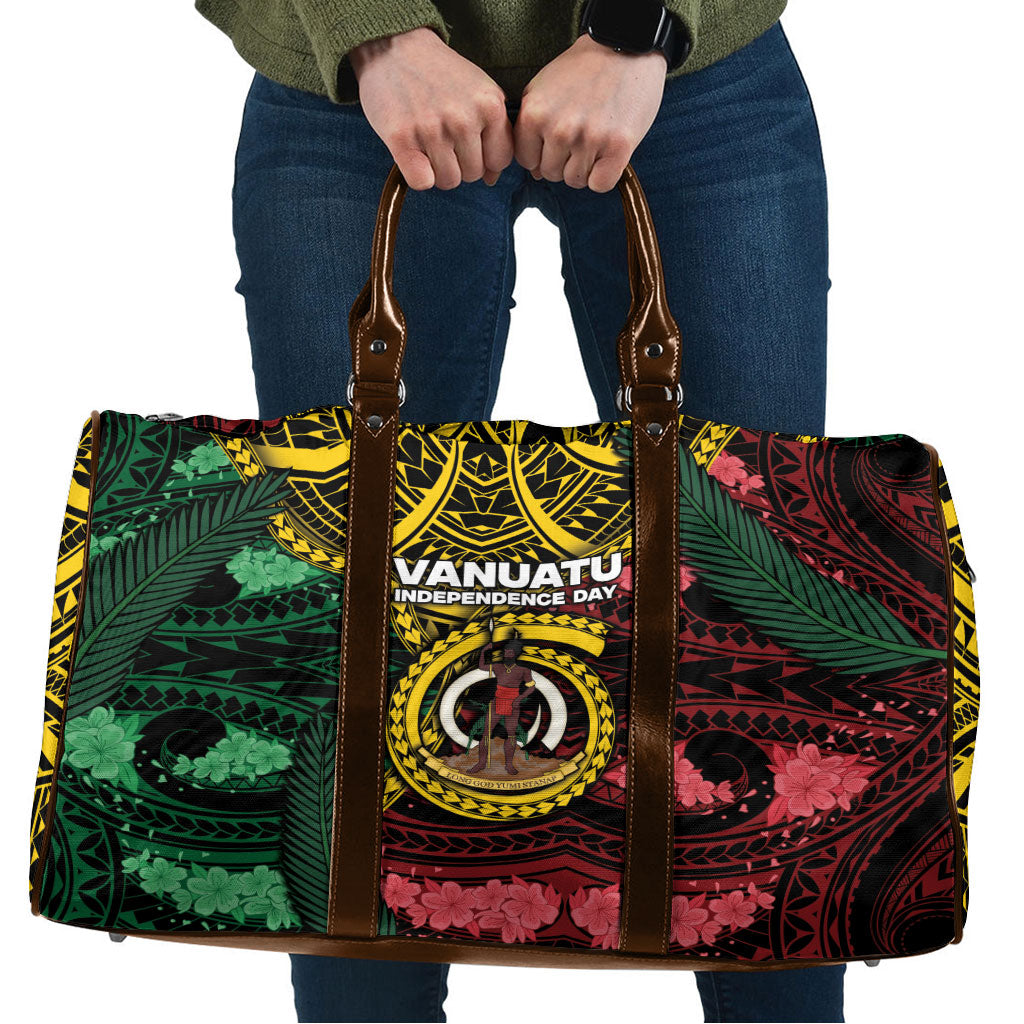 Vanuatu Independence Day Travel Bag Boar Tusk Warrior Tribal Floral Patterns
