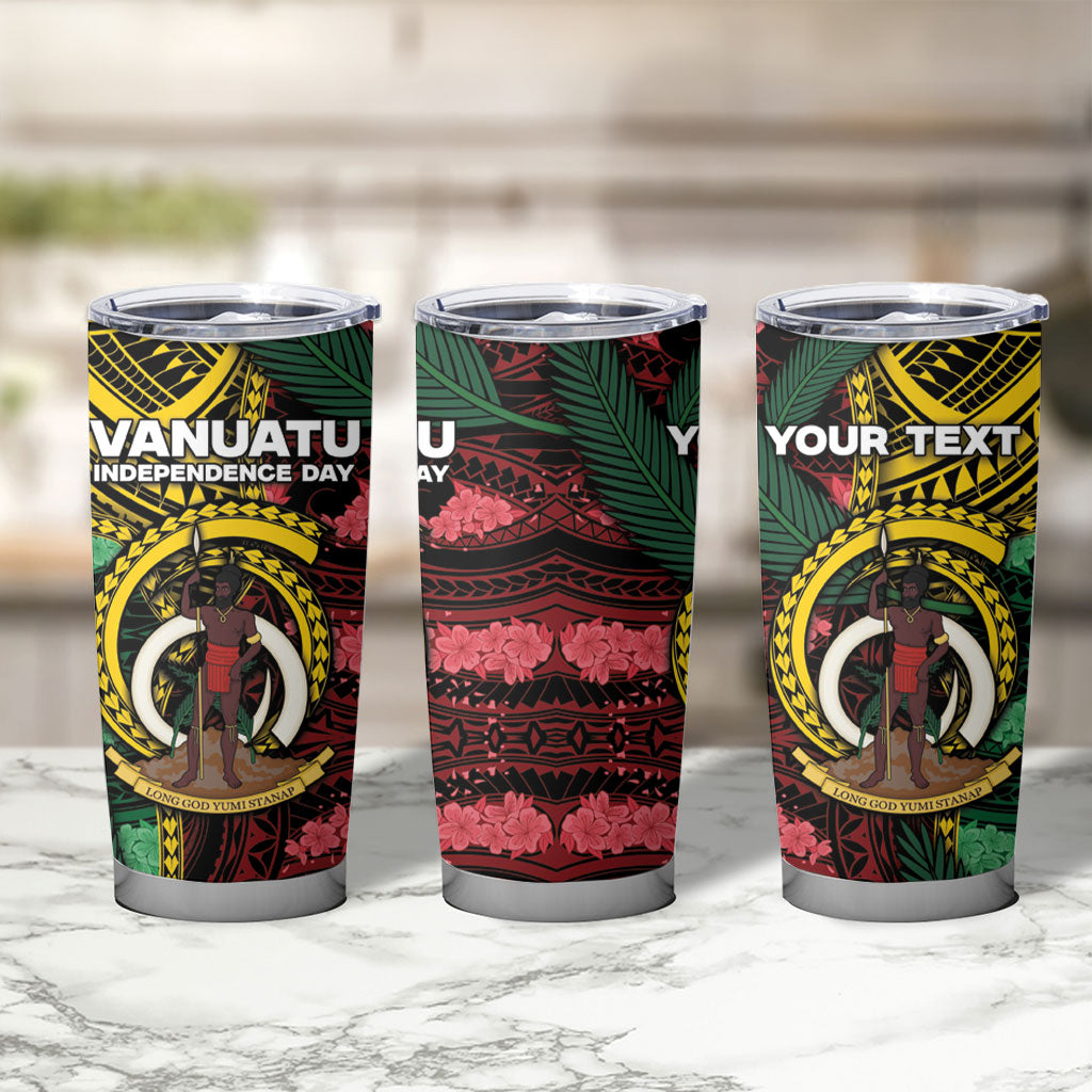Personalised Vanuatu Independence Day Tumbler Cup Boar Tusk Warrior Tribal Floral Patterns