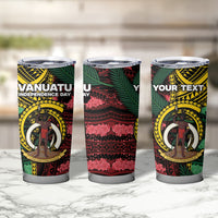 Personalised Vanuatu Independence Day Tumbler Cup Boar Tusk Warrior Tribal Floral Patterns