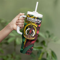 Personalised Vanuatu Independence Day Tumbler With Handle Boar Tusk Warrior Tribal Floral Patterns